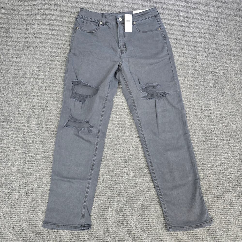 American Eagle Mom Jeans Womens 10 30W Gray High Rise Ripped Stretch NWT